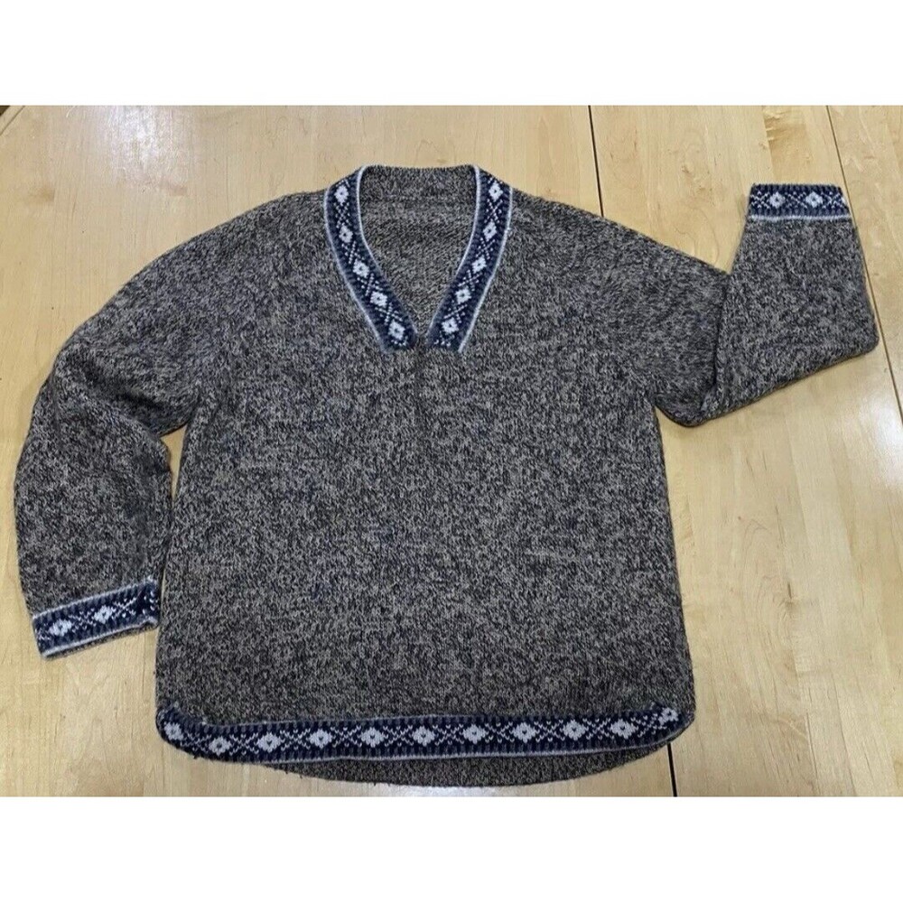 100% Alpaca Sweater Peruvian Blue Heather V-neck Women's Sz S/M